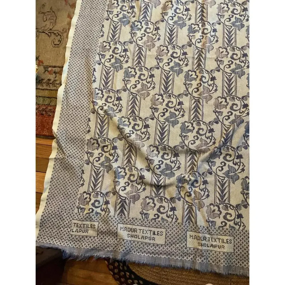 Madhur Textiles Sholapur Traditional Handwoven Fabric 50” X 86” Signed